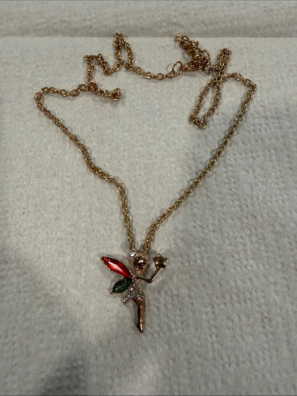 Gold-Tone Fairy Pendant Necklace with Red and Green Accents